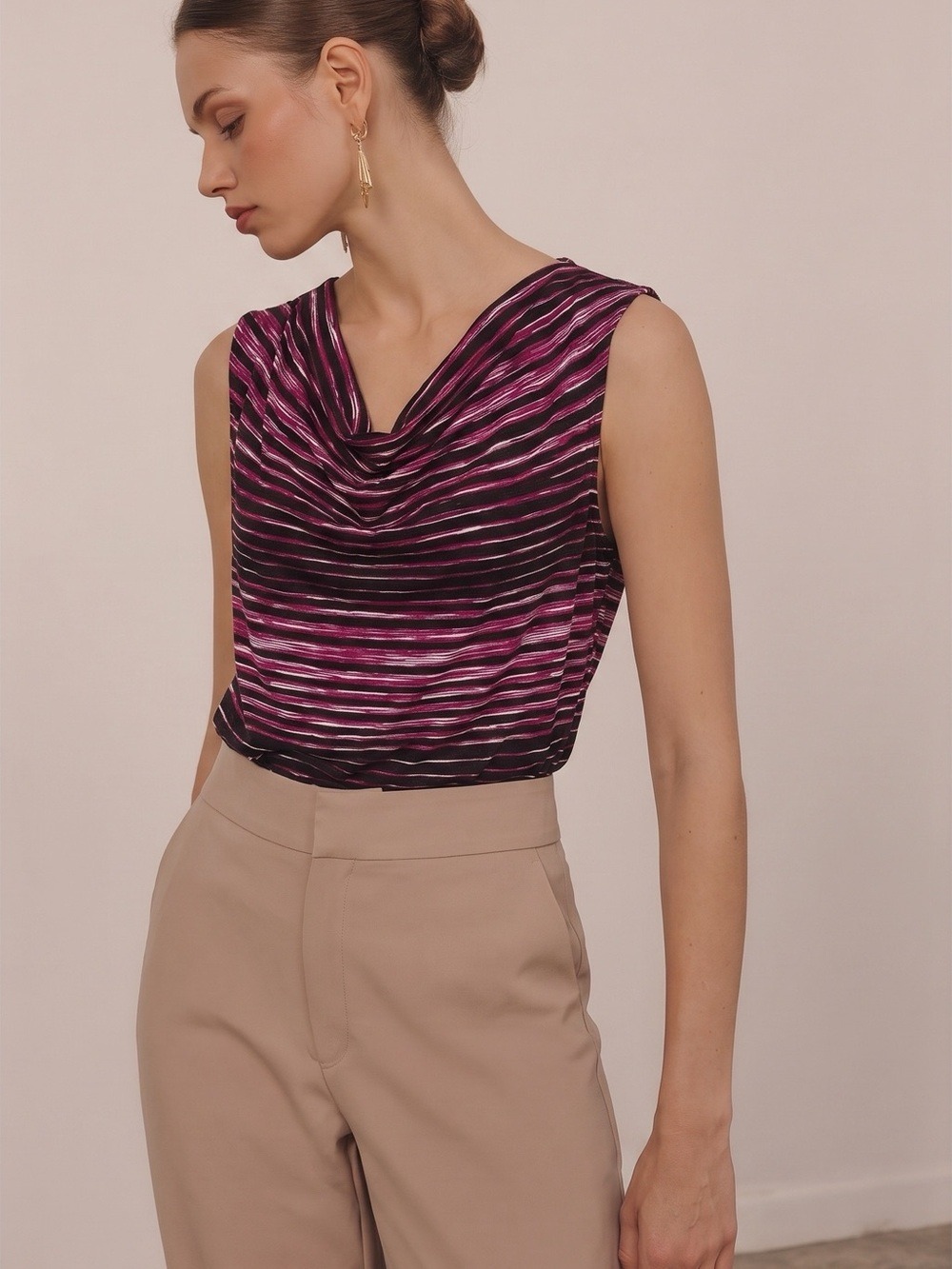Christopher & Banks Women's SZ XL purple black Striped Sleeveless Tank Top B522